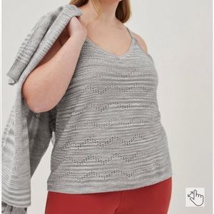 Torrid Pointelle Cami V-Neck Swing Hem Sweater Grey 2X